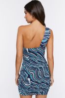 Women's Striped Mini One-Shoulder Dress in Blue Small