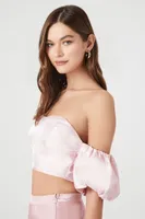 Women's Puff-Sleeve Off-the-Shoulder Crop Top Pink