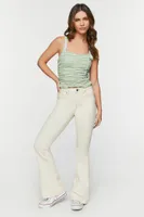 Women's Ruched Ruffle-Trim Tank Top in Mint Small