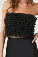 Women's Ruffle Mesh Tube Top in Black Medium