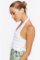 Women's Ruched Halter Crop Top in White, M/L