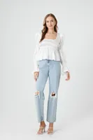 Women's Square-Neck Tiered-Sleeve Top in White Small