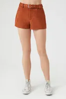 Women's Faux Suede Belted Shorts in Chestnut Medium