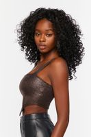 Women's Metallic V-Hem Crop Top in Bronze Medium