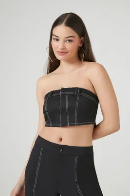 Women's Super Cropped Button-Front Tube Top in Black Small