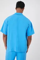 Men Cuban Collar Short-Sleeve Shirt in Aqua, XXL