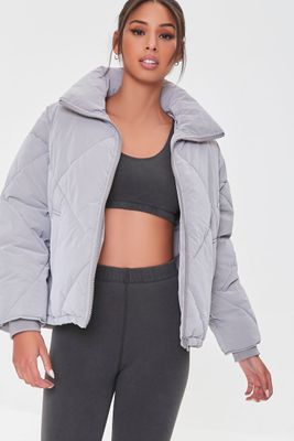 Women's Zip-Up Puffer Jacket in Grey Large