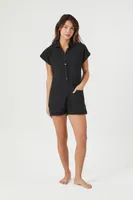 Women's Gauze Swim Cover-Up Romper Black