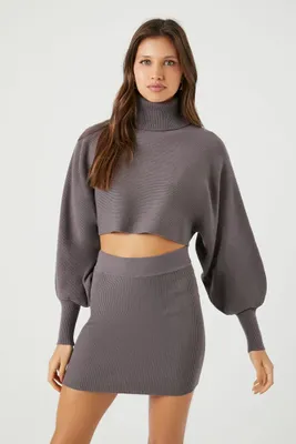 Women's Sweater-Knit Turtleneck Top & Skirt Set