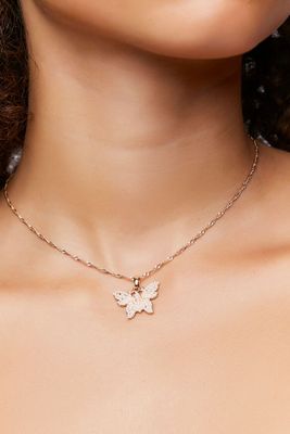 Women's Faux Pearl Butterfly Pendant Necklace in White/Gold