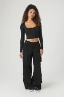 Women's Ribbed Knit Crop Top in Black, XL