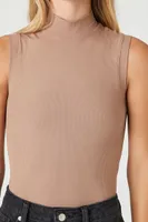 Women's Ribbed Mock Neck Bodysuit in Ash Brown Small