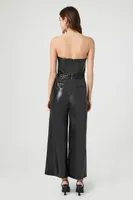 Women's Faux Leather Strapless Jumpsuit in Black Small