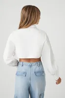 Women's Cropped Curved-Hem Shirt in White Medium