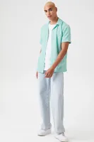 Men Textured Button-Up Shirt in Light Aqua Large