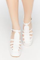 Women's Faux Leather Caged Platform Heels in White, 6.5