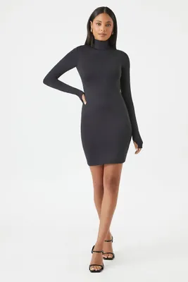 Women's Turtleneck Contour Mini Dress in Black Small