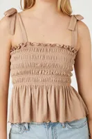 Women's Flounce Hem Tie-Strap Top in Taupe Large