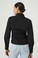 Women's Combo Button-Front Shirt in Black Medium