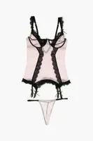 Women's Mesh Lingerie Cami & Thong Panties Set in Pink/Black, 2X