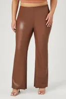 Women's Faux Leather Flare Pants in Chocolate, 0X