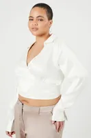 Women's Satin Surplice Crop Top in Vanilla, 1X