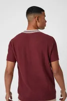 Men Striped-Trim Polo Shirt in Burgundy/Cream Medium