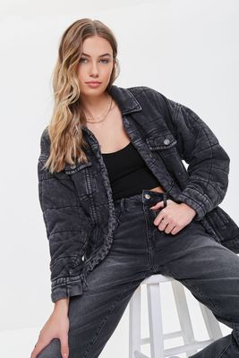 Women's Mineral Wash Quilted Jacket in Washed Black Small