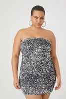 Women's Sequin Mini Tube Dress in Silver, 1X