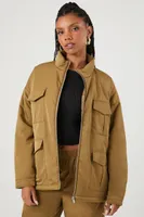 Women's Multi-Pocket Cargo Shacket in Olive, XS