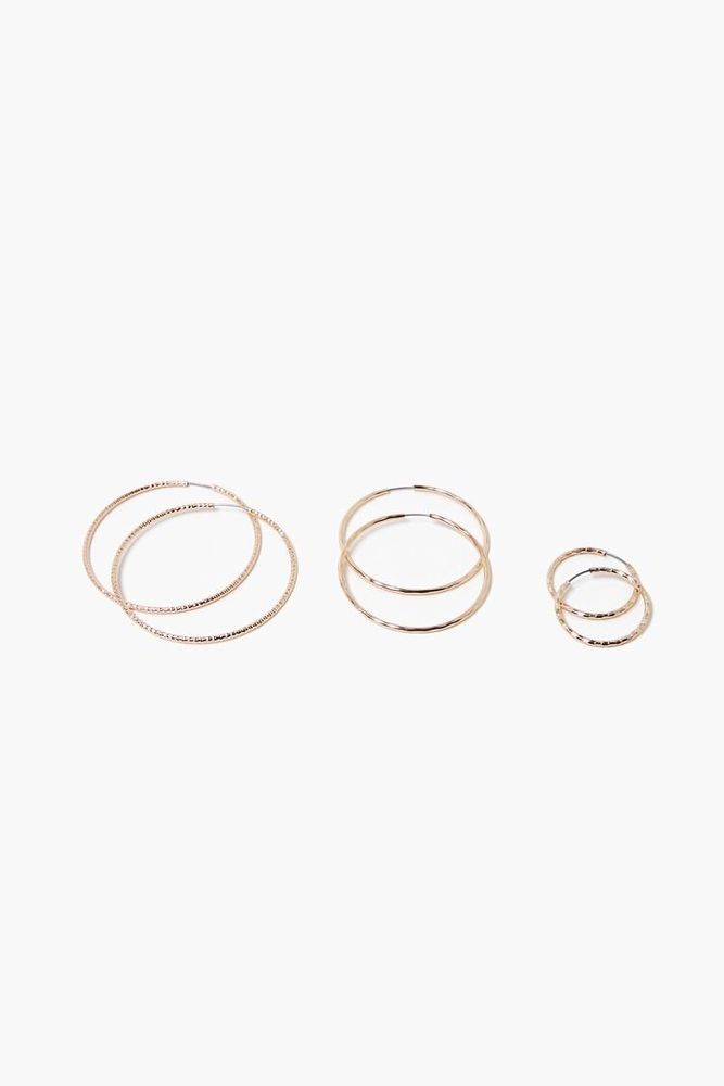 Women's Etched Hoop Earring Set in Gold