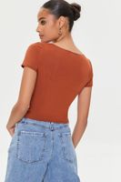 Women's Cutout Button-Loop T-Shirt in Rust Small