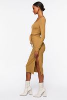 Women's Tie-Waist Slit Midi Dress in Camel Large