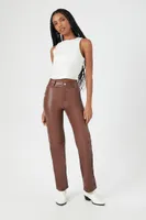 Women's Faux Leather High-Rise Straight Pants in Brown Medium