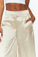 Women's Satin Wide-Leg Split-Hem Pants in Ash Brown Small