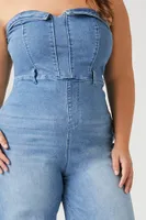 Women's Denim Wide-Leg Jumpsuit in Medium Denim, 2X