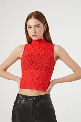 Women's Mock Neck Lace Crop Top