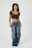 Women's Rhinestone Cherry Crop Top in Black Medium