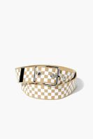 Checkered Print Belt in Tan/White, M/L