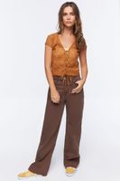 Women's Sheer Netted Tie-Front Top in Maple Large