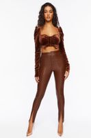 Women's Velvet Hook-and-Eye Crop Top in Chocolate Large