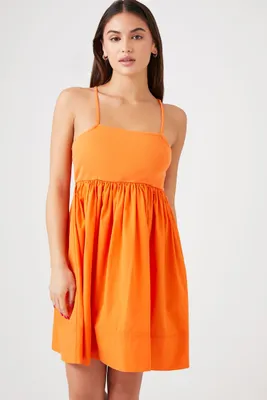 Women's Poplin Babydoll Mini Dress in Orange Large