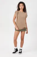 Women's Pintucked Mineral Wash T-Shirt in Taupe Small