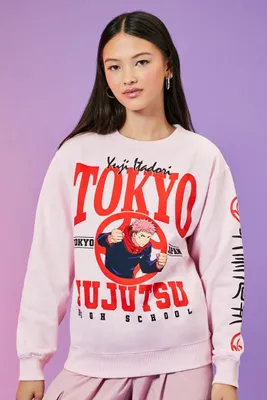 Women's Yuji Itadori Graphic Pullover in Pink Large