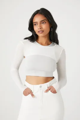 Women's Super Cropped Sweater-Knit Top in White, XL