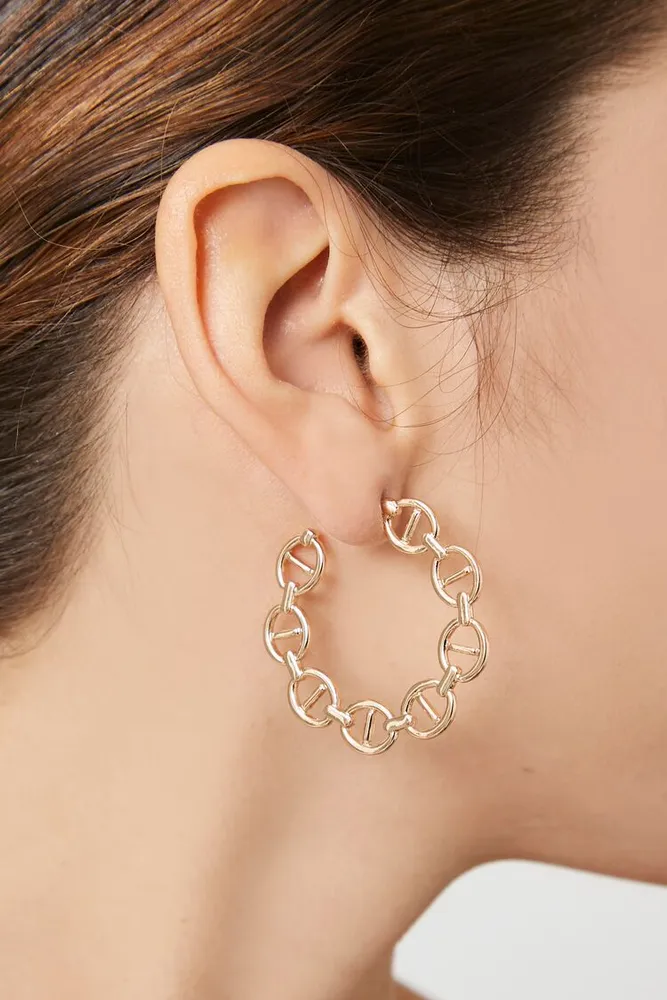 Women's Mariner Chain Hoop Earrings in Gold