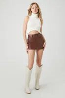 Women's Faux Leather Mini Skirt in Brown Large