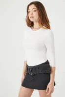Women's Ribbed Knit Crop Top in White Large