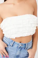 Women's Ruffle Cropped Tube Top White