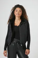 Women's Zip-Up Toggle Drawstring Vest Black